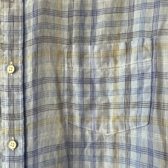 Peter Millar buttondown large plaid blue linen men beachwood - Picture 4 of 7